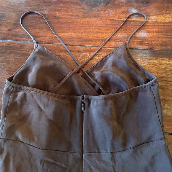 J.Crew 100% Silk Chocolate Brown Midi Dress Size 8 Spaghetti Strap VNeck A-Line - Picture 5 of 8